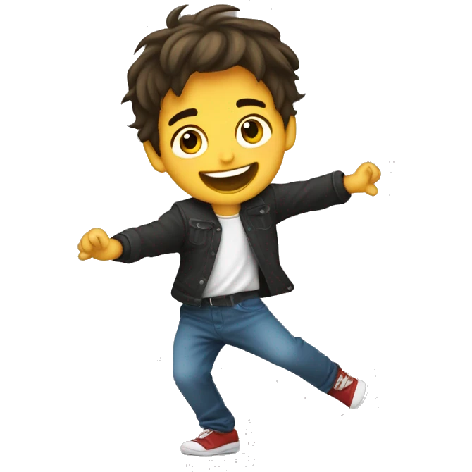 Niño rubio con el pelo largo bailando emoji