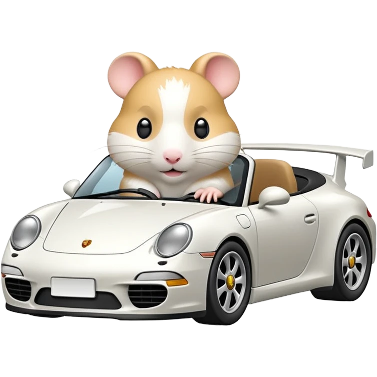 White hamster driving porsche911 emoji