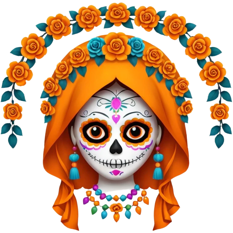 Cordeles de día de muerto color naranja con la cara de la catrina en ellos  emoji