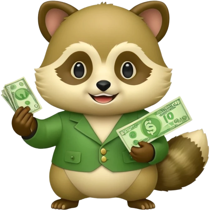 Green tanuki, all green body, has money emoji