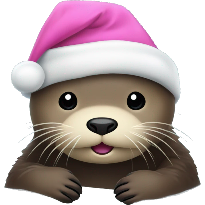 sea otter in a pink santa hat tangled in christmas lights  emoji