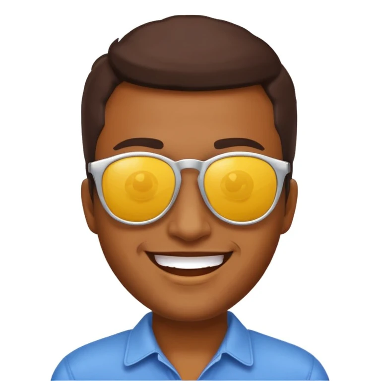 brown-skinned man with sunglasses, yellow background, classic emoji style, smiling emoji