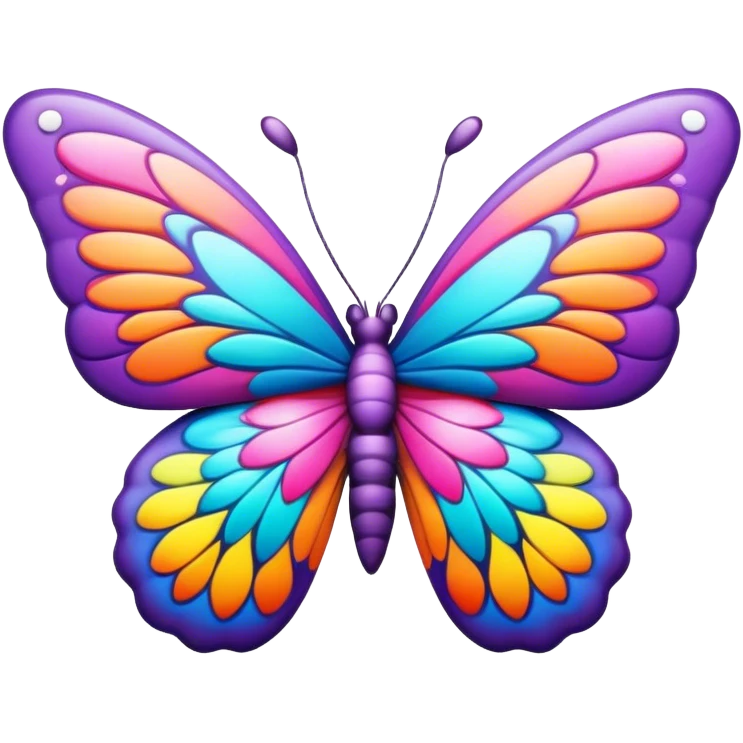 3D, psychedelic colored hippie style butterfly with flowers emoji