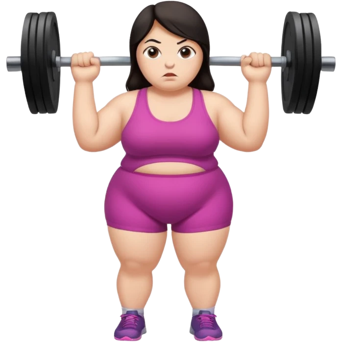 Sad fat girl lifting weights dark hair emoji