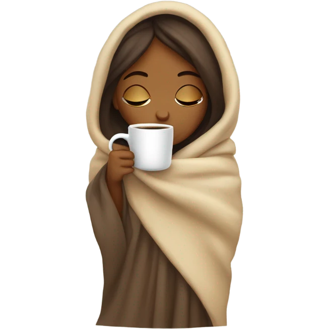 girl inside a blanket sipping coffee eyes closed emoji