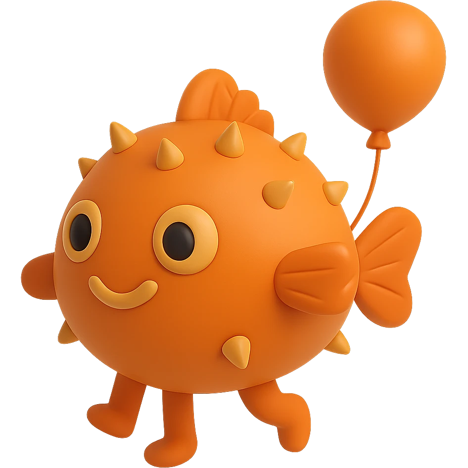 Make the balloon fish orange, add arms and legs, keep the style playful and floating, with no background. emoji