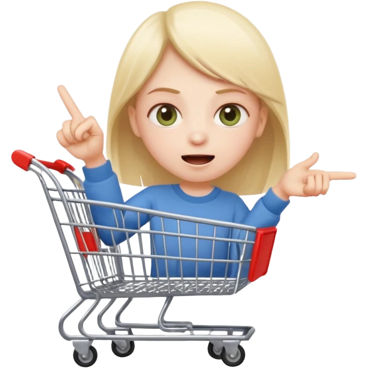 impulsive shopper: tiny face with excited eyes, finger on ‘buy’ button, small fast shopping cart with motion lines emoji