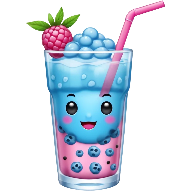 blue raspberry refresher drink with pink boba  emoji