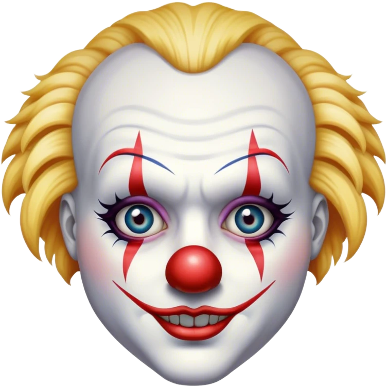 Extremely detailed image of a creepy and terrifying clown, each lash, eye, and hair is shown in stunning detail as though captured in a timeless photograph, rich textures, visually rich, so lifelike that it feels like it could leap off the page at any moment emoji