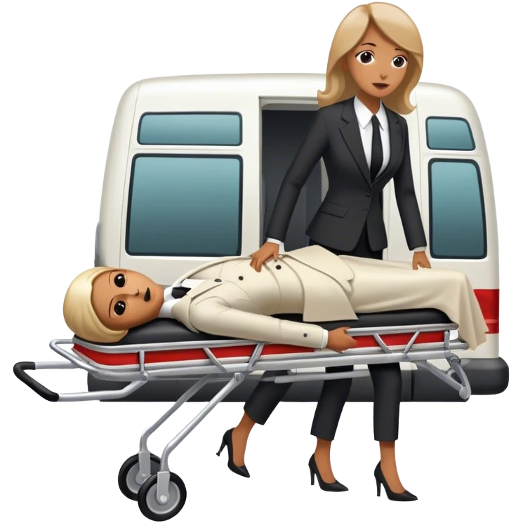 Woman in a suit pushing a stretcher with a dead body on it in to a funeral van  emoji