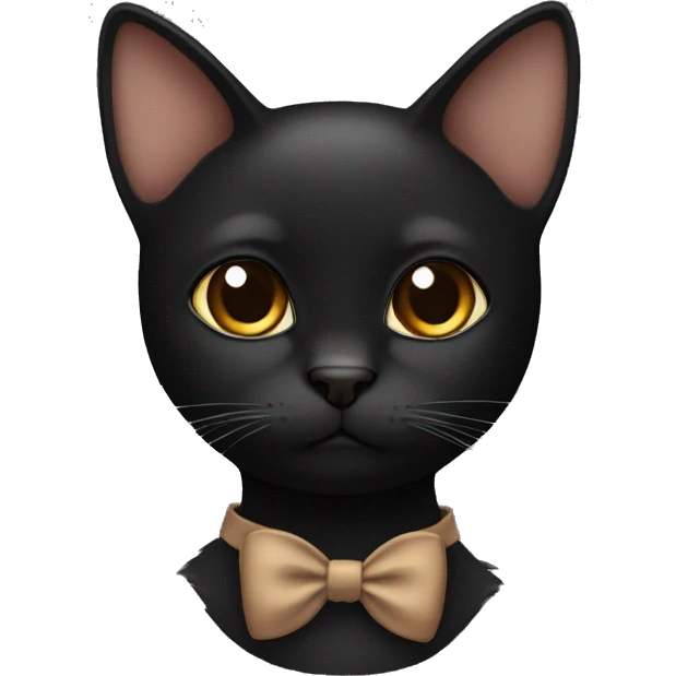 Fully black cat with brown bow at neck emoji