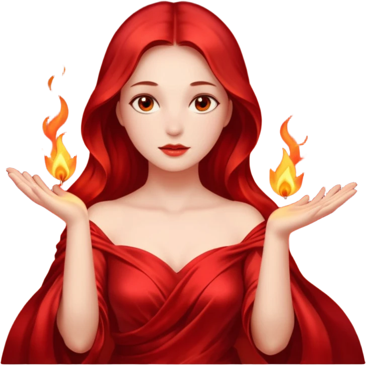 Woman slowly letting red silk fall from her shoulders, firelight flicker emoji