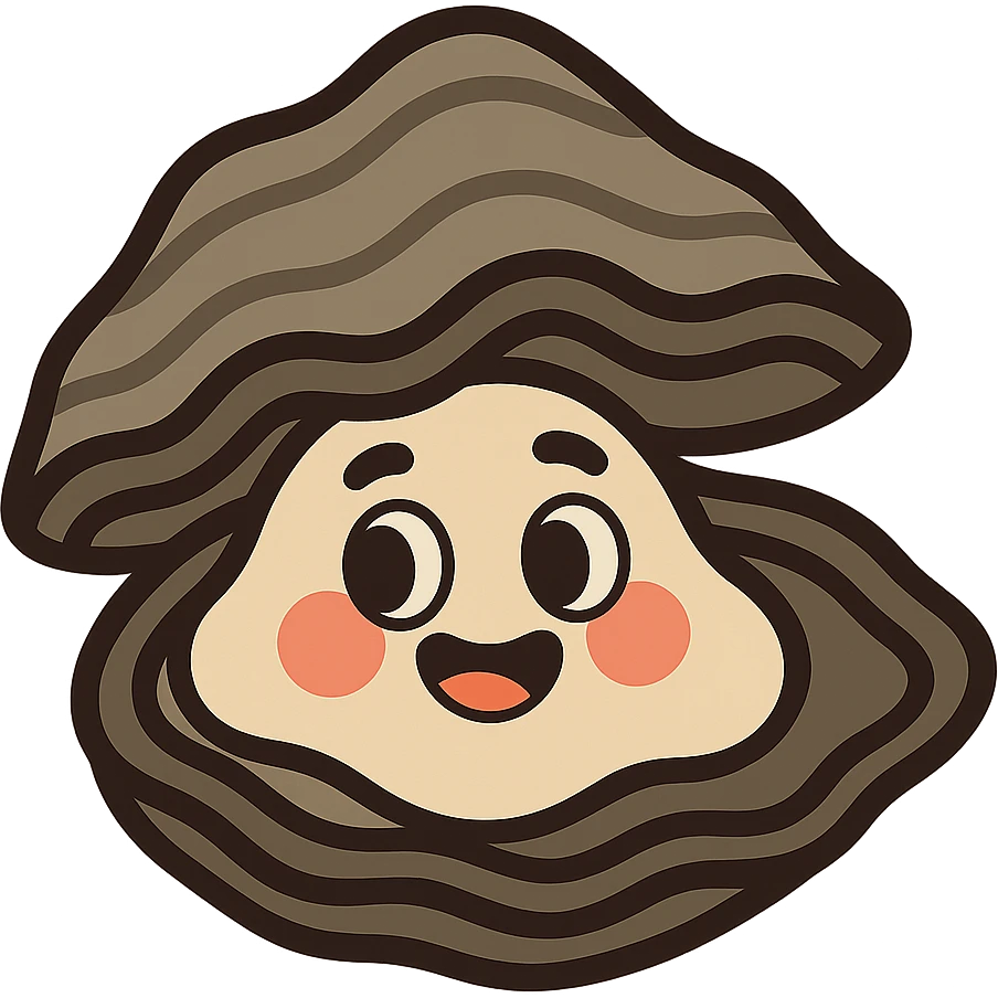 cute oyster, cream color, greige shell, vibrant toon style emoji