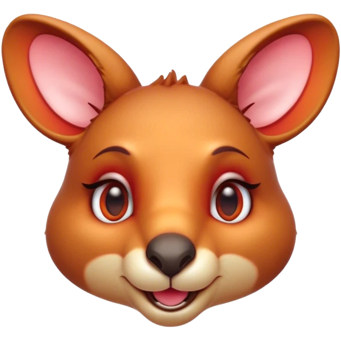 Cinematic Cute Kangaroo Portrait Emoji, Head tilted playfully and inquisitively, featuring a glossy red-orange fur with soft, rounded ears and round, sparkling amber eyes full of curious mischief, Simplified yet irresistibly adorable features, highly detailed, glowing with a warm, friendly glow, high shine, affectionate and bouncy, stylized with a touch of outback whimsy, bright and endearing, soft glowing outline, capturing the essence of a mischievous yet loving kangaroo, so playful it feels like it could hop out of the screen and into your arms! emoji