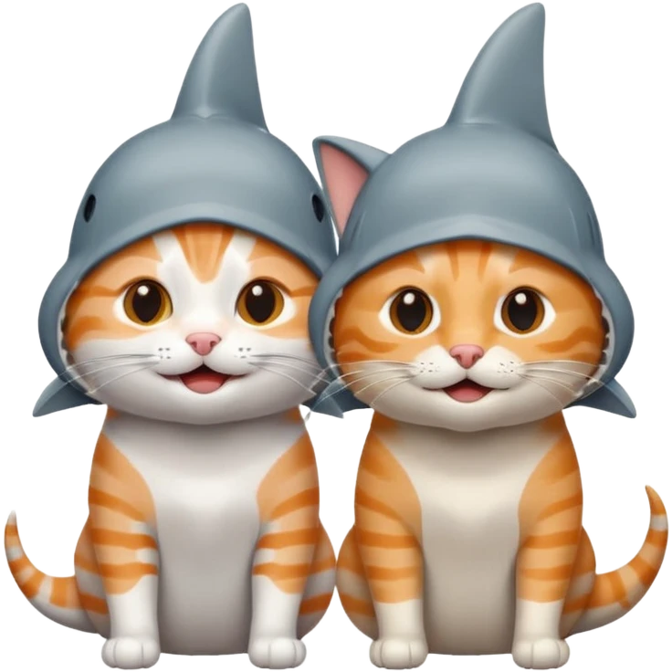 2 happy cats wearing shark hats emoji