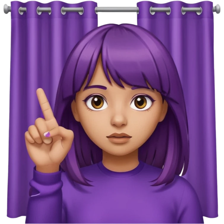 Tanned Girl with purple and brown hair straight hair with curtain bangs flipping bird finger with ball and rolling her eyes emoji