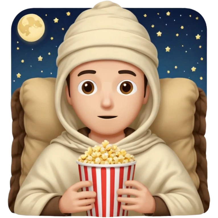 a guy wearing blanket on his head to watch a movie late night emoji