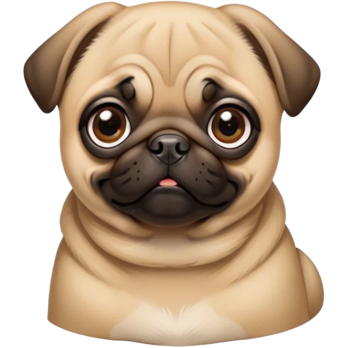 Cinematic Cute Fawn Pug Portrait Emoji, Head tilted playfully and inquisitively, featuring a smooth fawn coat with a subtle sheen, round, sparkling dark eyes filled with curiosity, Simplified yet irresistibly adorable features, highly detailed, glowing with a warm, friendly glow, high shine, affectionate and lively, stylized with a touch of whimsy, bright and endearing, soft glowing outline, capturing the essence of a mischievous yet loving pup, so playful it feels like it could bounce out of the screen and into your arms! emoji