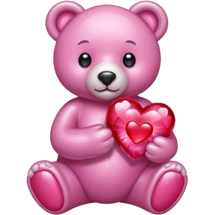 pink crystal bear holding a red heart emoji