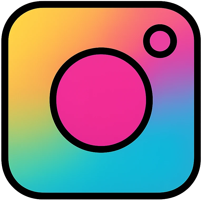 instagram logo, minimal camera icon with rainbow gradient, bold black outlines emoji
