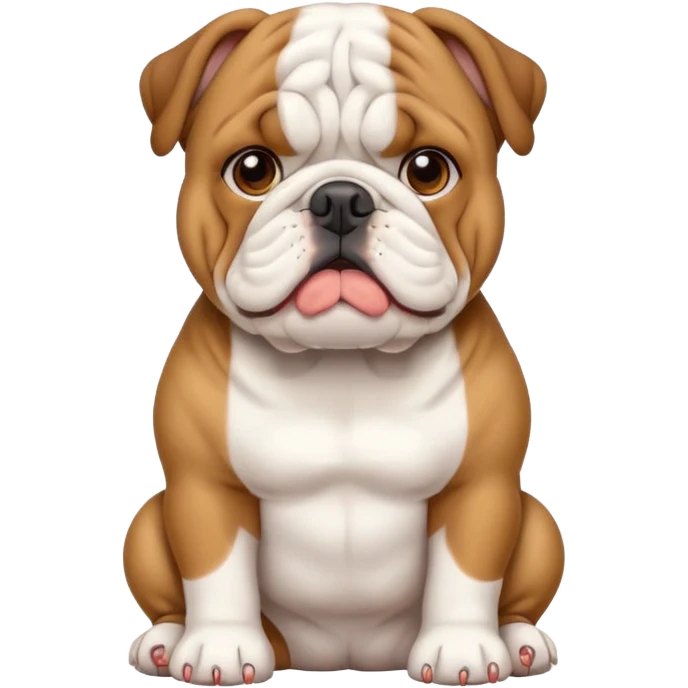 cute English bulldog sitting beside a 'need help' sign, emoji style emoji