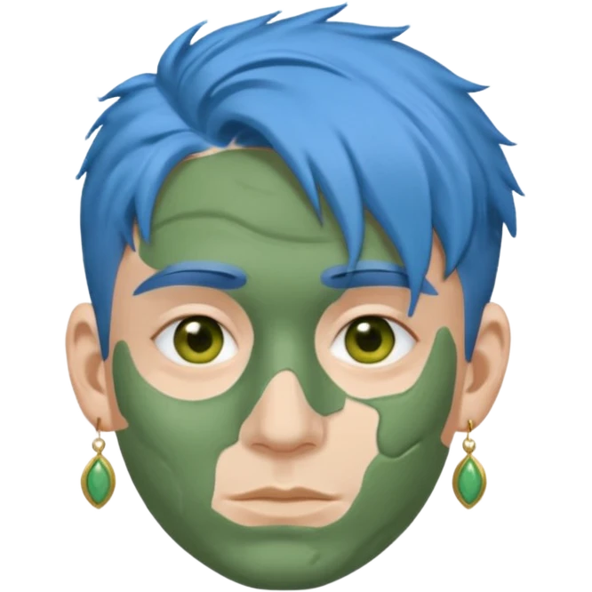 messy green clay mask man with earrings and blue hair emoji