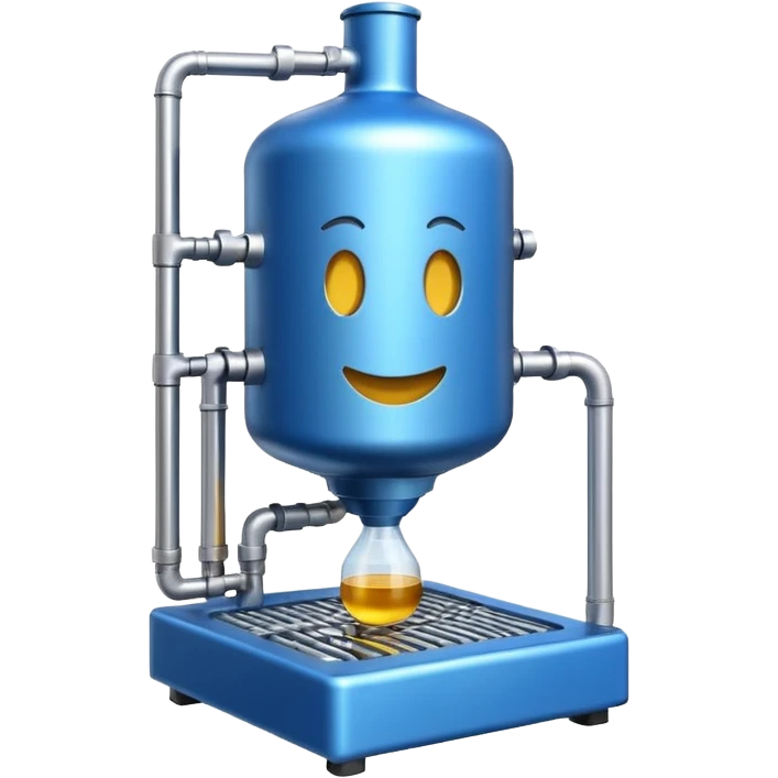 industrial 100L biofermentor, metallic with blue interior, emoji style emoji
