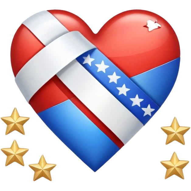 Patriotic heart white ribbon and gold stars emoji