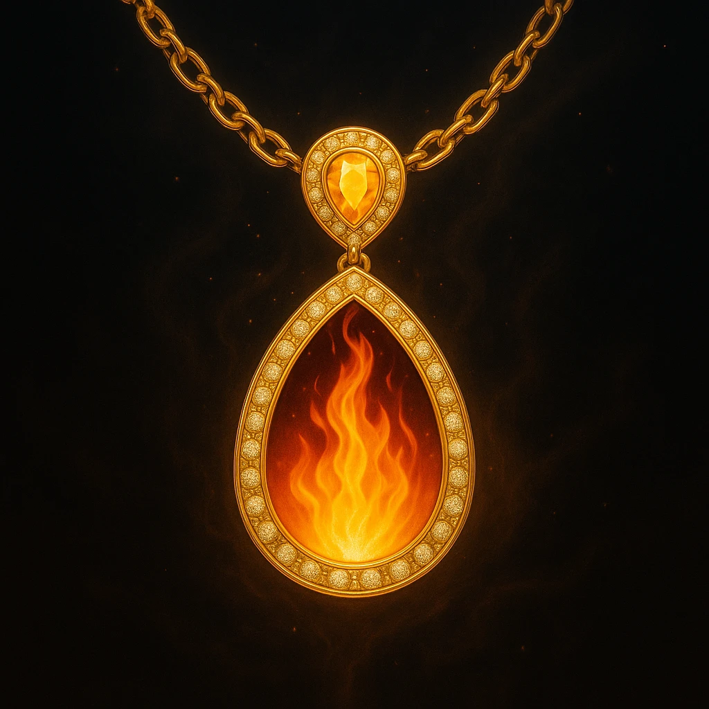 Replace the dark void with a small, powerful flame inside the pendant emoji