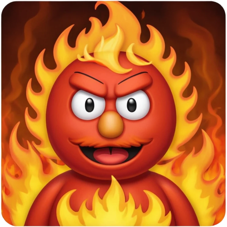 Elmo angry surrounded by fire emoji