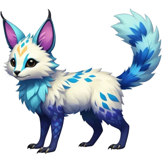 Epic Feral Rare Fantasy shiny cool fluffy Vernid-Trico-species-hybrid-animal by LiLaiRa, random markings, tufted ears, full body emoji