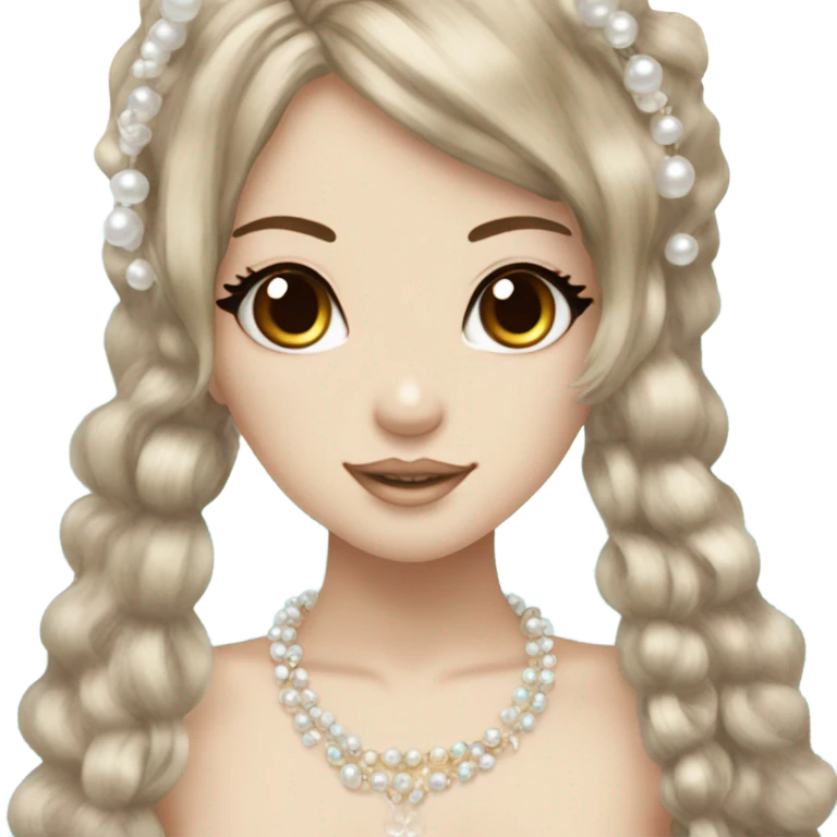 mermaid hime gyaru girl, brown hair, pearles emoji