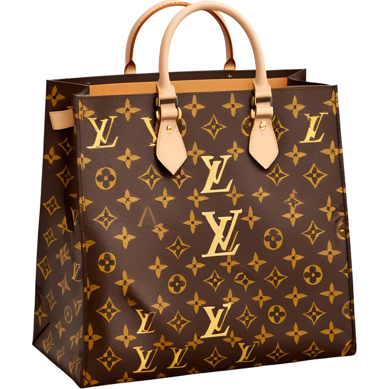 Louis Vuitton paper shopping bag with classic brown LV monogram pattern emoji