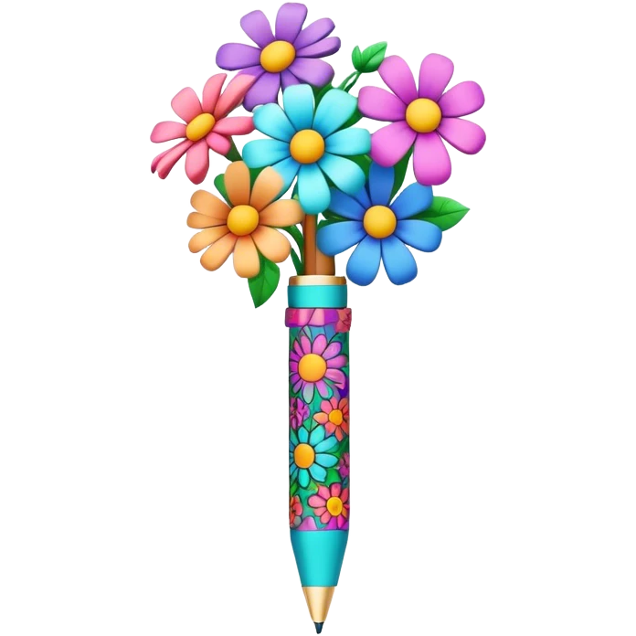 3D, psychedelic colored hippie style pen with flowers. Pen only  emoji