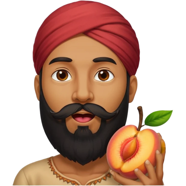 Indian man with a long beard licking a peach emoji