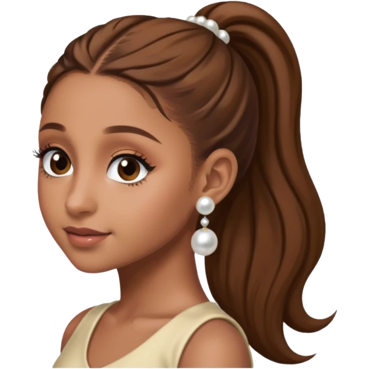 Ariana grande with a brown pony tail and pearl earrings  emoji