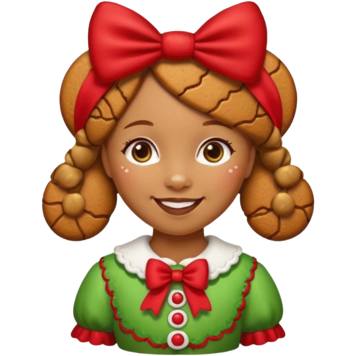 Christmas cookie with arms and legs but make it a girl, wearing red bow on her head emoji