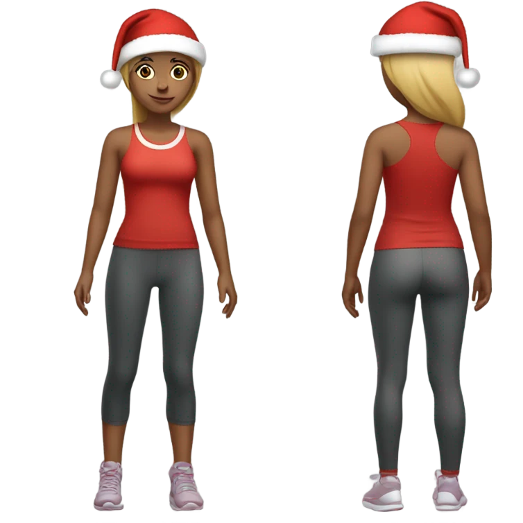 Emoji of full-body sporty girl в top and leggings wearing a red Christmas hat. emoji