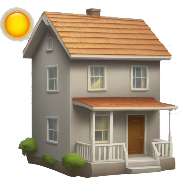 a small house with windows and the sun outside emoji