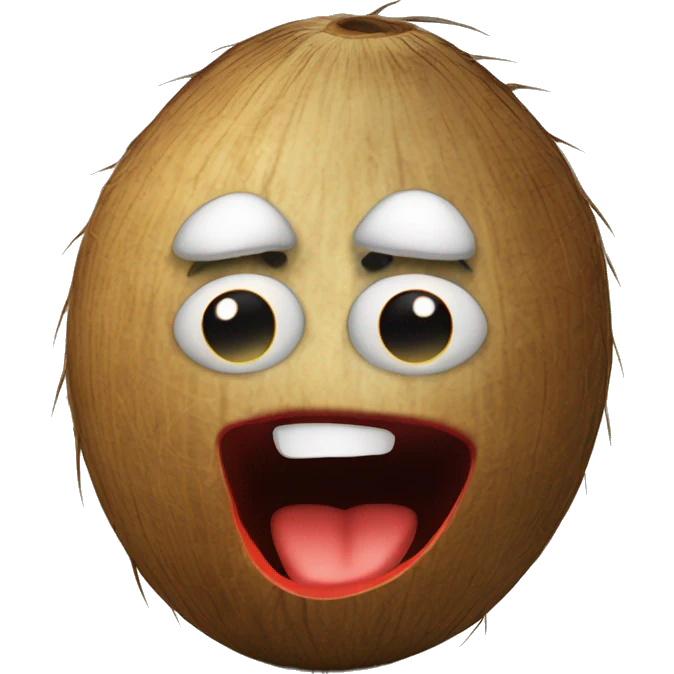 a coconut with a face on it looking down with red, puffy eyes, frightened by what it has done emoji