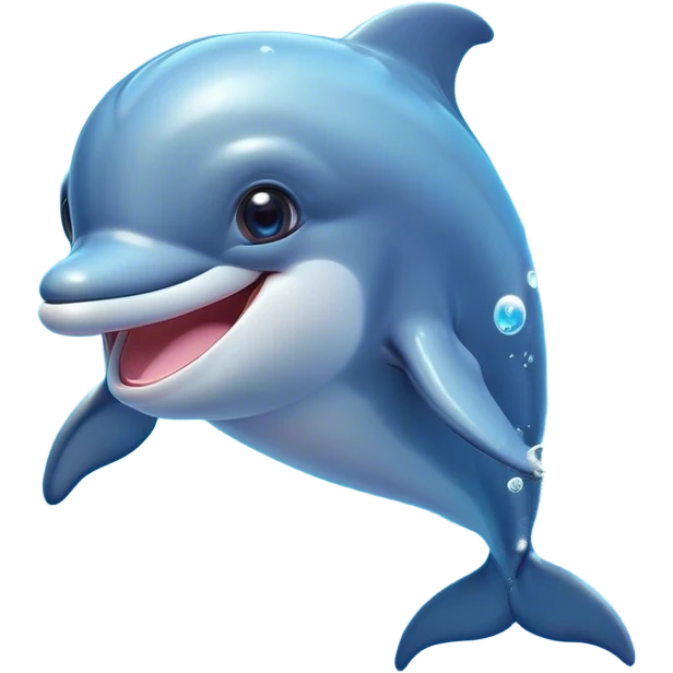 Cinematic Cheeky Dolphin Portrait Emoji, With a playful tilt of its head and a mischievous sparkle in its eyes, showcasing a sleek, shiny body accented by a quirky, animated smile and a cheeky wink, Simplified yet hilariously endearing features, highly detailed, glowing with a vibrant, sassy aquatic glow, high shine, spirited and fun, stylized with an air of quirky marine mischief, soft glowing outline, capturing the essence of a super cute dolphin that looks ready to splash its way into viral fame with playful charm! emoji