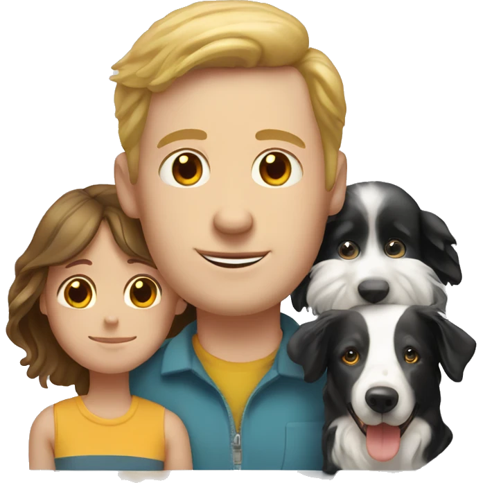 white  man,  white woman, five white  children and a border collie emoji