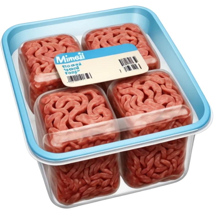 A 3D cartoon pack of minced meat wrapped in transparent plastic, supermarket-style packaging, top angle, Memoji-style. emoji