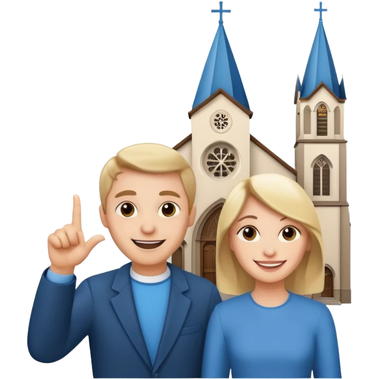 couple pointing to a church in the background emoji