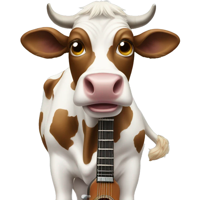 a cow eating a guitarr that have 5 legs and 4 eyes emoji