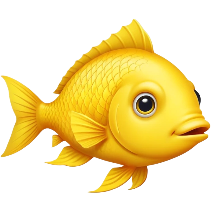 bright yellow fish in strict side view profile, facing exactly to the right, only one side visible, single eye, perfectly flat 2D representation, dopey stupid expression emoji