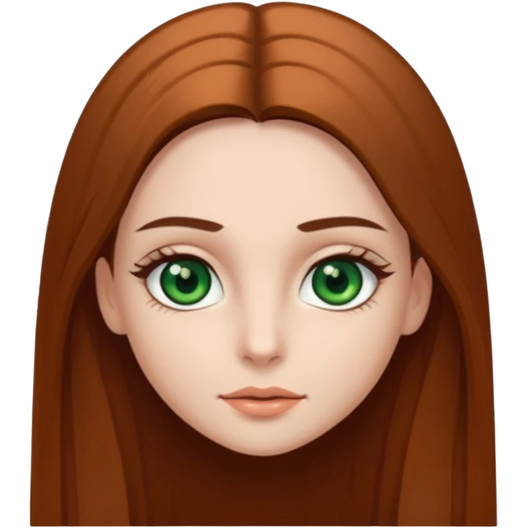 Girl with dark green eyes, light eyebrows and long brown straight hair emoji