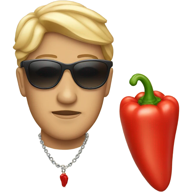 Red pepper with Mantel and sunglasses and necklace emoji