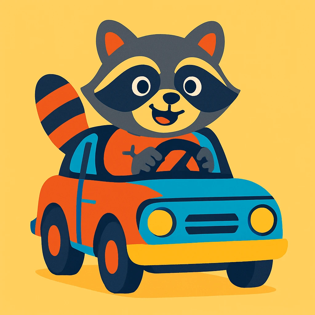 a raccoon driving a car emoji