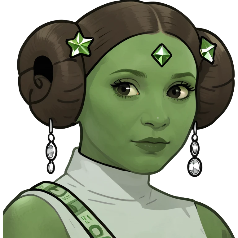 Princess Leia wearing cash and diamonds emoji